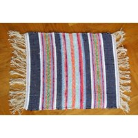 Handgewebter Flickenteppich Aus Baumwolle 1980Er Jahre Vintage Gestreifte Tischdecke Wandbehang von NORDICARTCURIOSITY