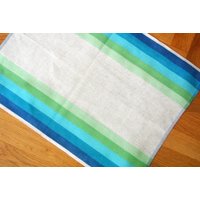 Exellently Well Done Vintage 1960Er Jahre Modern Stil Rechteckig Handgemacht Unbenäht Gewebt Beige/Grün/Blau Leinen Tischdecke/ Handtuch Mit Strl von NORDICARTLINENS