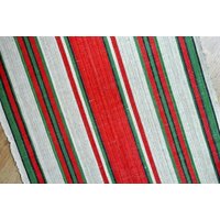 Gut Gemacht Lange Breite Vintage 1970Er Jahren Handgefertigte Handgewebte Rot/Grün Beige Leinen Tischdecke Läufer Mit Streifenmuster in Gut Gemacht Lange Breite Vintage 1970Er Jahren Handgefertigte Handgewebte Rot/Grün Beige Leinen Tischdecke Läufer Mit Streifenmuster in von NORDICARTLINENS