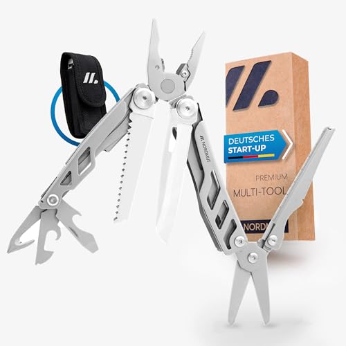 NORDMUT® Multitool Werkzeug [16 in 1] Edelstahl Taschenmesser mit 16 praktischen Werkzeugen | Outdoor Messer Multifunktionstool faltbar mit Zange, Schere, Messer und Säge für Outdoor und Camping von NORDMUT