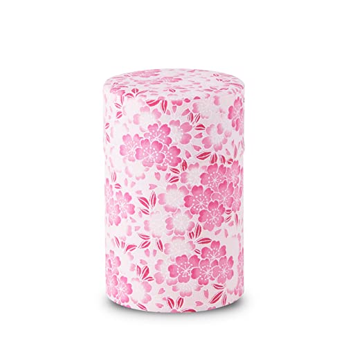 NOREN Japanisch Tee Dose 100g Traditionelles Yuzen Washi-Papier Made in Japan (Oboro Sakura/Pink) von NOREN