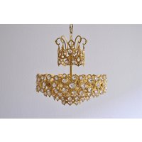 Palme /24 K Gold Plated/Breathtaking Ceiling Lamp 4 Flame Crystal Glass Midcentruy Design Hollywood Regency von NORESTDesign