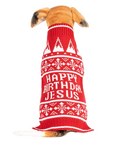 NOROZE Hund Weihnachtspullover Warm Winter Kleider Hündchen Schneemann Elf Sanft Mantel Weihnachten Hundepullover Hunde-Outfit (XL, Birthday Jesus Rot) von NOROZE