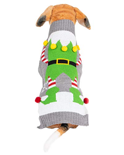 NOROZE Hund Weihnachtspullover Warm Winter Kleider Hündchen Schneemann Elf Sanft Mantel Weihnachten Hundepullover Hunde-Outfit (XXL, Elf Grau) von NOROZE