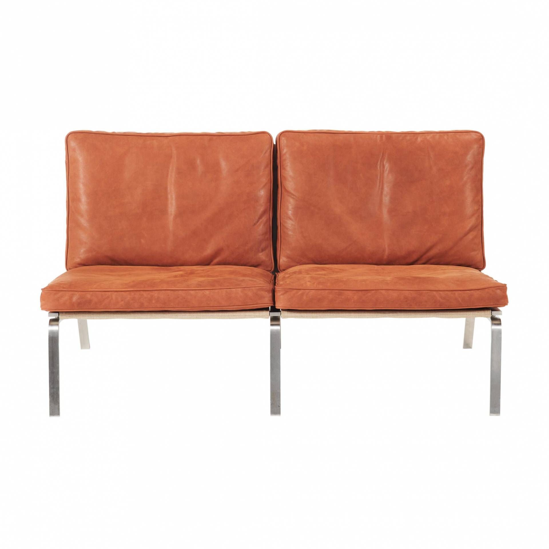 NORR 11 - Man Lounge 2-Sitzer Ledersofa - rostbraun/Vintage Leder Rust 21002/Gestell aus gebürstetem Stahl/132x74x75cm von NORR 11