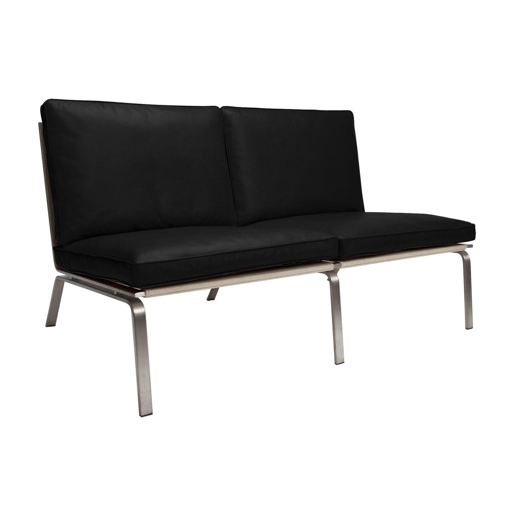 NORR 11 - Man Lounge 2-Sitzer Ledersofa - schwarz/Leder Premium Leather Black 41599/Gestell aus gebürstetem Stahl/132x74x75cm von NORR 11