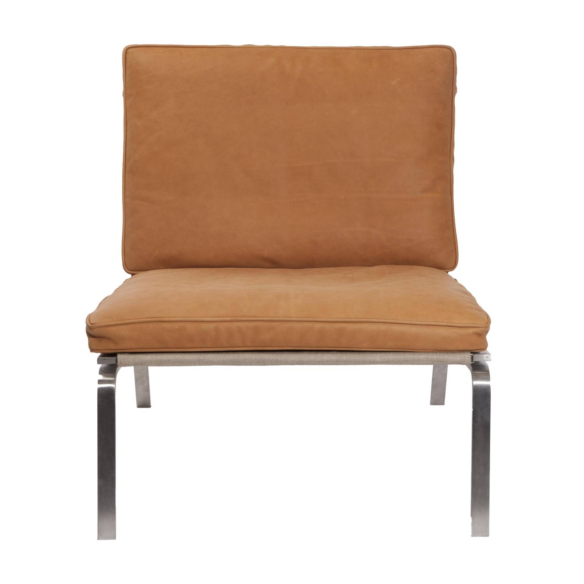 NORR 11 - Man Lounge Chair Sessel - cognac braun/Leder Vintage Leather Cognac 21000/Gestell aus gebürstetem Stahl/67x75x74cm von NORR 11