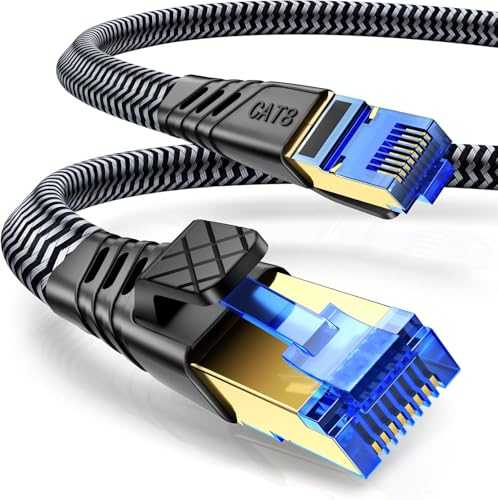 NORSHY Cat 8 LAN Kabel, 40Gbps Netzwerkkabel 2000MHz Gigabit Hochgeschwindigkeits Internetkabel, Flach S/FTP RJ45 Kabel Geflochtener Patchkabel für PS5/PS4, Switch,TV, PC, Modem, Router von NORSHY
