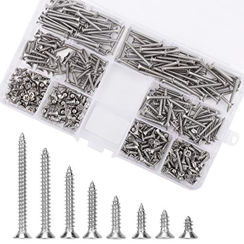 400pcs M3 Flachkopf Selbstschneidende Schrauben Kit, 304 Edelstahl Kontermutter Holzgewindenägel Kreuzschlitzschraubensets mit Box (6mm/8mm/10mm/12mm/16mm/20mm/25mm/30mm) von NORSON-NADISHA