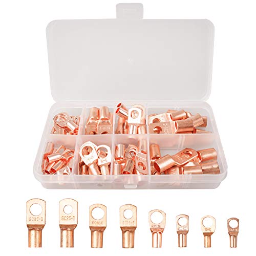 60 Stück Kupferkabelschuh Batterieklemmenstecker, Kupfer-Kabelschuhe Verbinder Open Barrel Copper Ring Lug Terminals electrapick Rohrkabelschuhe Ring Kabelschuh Set von NORSON-NADISHA
