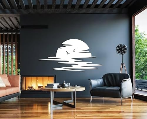 NORTH KAISER Metall-Wandkunst – Sonnen-Wanddekoration – großer Sonnenaufgang, Heimdekoration für Wohnzimmer, Schlafzimmer, Innen/Außenbereich (weiß, 98 x 49 cm) von NORTH KAISER