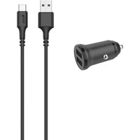 GEAR Ladegerät 12-24 V, 2 x USB-A, 3,4 A, schwarzes USB-C 2.0-Kabel, 1 m von NORTHIX