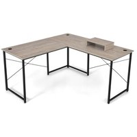 Northix - l form schreibtisch mit monitorstander 3 kabellochern reversibler eckschreibtisch hellgrau von NORTHIX