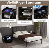 Northix - Nachttisch mit led licht usb anschluss und typ c ladestation nachtschrank mit bewegungssensor schwarz von NORTHIX