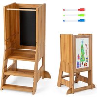 Northix - 2 in 1 Kinder Lernturm mit Doppelseitiger Tafel & 3 Verstellbare Höhen Küchenhocker Trittschemel Natur von NORTHIX