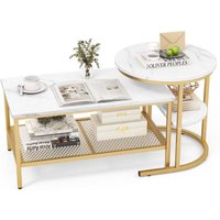 Northix - 2er set couchtisch beistelltisch marmor optik mit metallrahmen ablage gold und wei von NORTHIX