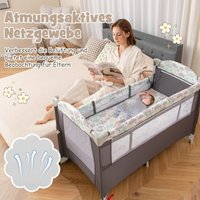 Northix - 5 in 1 beistellbett klappbar reisebett mit matratze 2 ebene babybett mit rollen grau 88306477 88306477 von NORTHIX