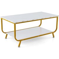 Northix - Marmor couchtisch rechteckiger couchtisch mit 2 ebenen 105 x 55 x 465 cm wei von NORTHIX