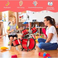 Northix - Schlagzeug kinder schlagzeugset mit keyboard hocker mikrofon notenstande rot von NORTHIX