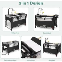 Northix - Wandelbares 5 in 1 babybett mit wickeltisch aufbewahrungstasche schwarz 88304591 88304591 88304591 von NORTHIX