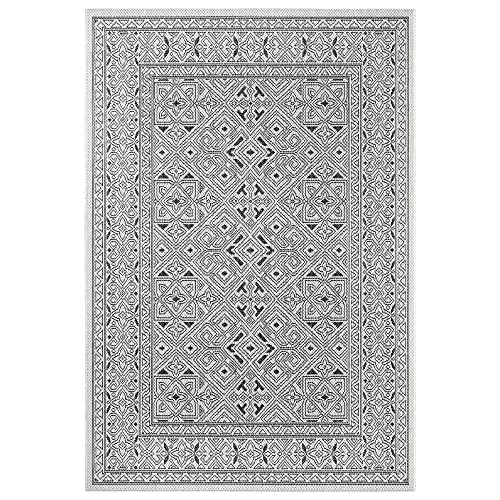 NORTHRUGS Außenläufer Cuadrado (70 x 200 cm, Grafikdesign, 100% Polypropylen, langlebig und leicht zu reinigen, UV-beständig, Wohnzimmer, Balkon, Terrassengarten) Schwarze Creme, 70 x 200 von NORTHRUGS