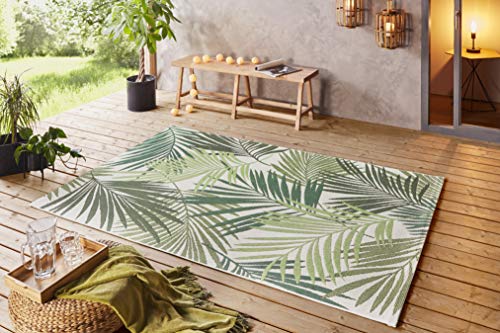 NORTHRUGS In- und Outdoor Teppich 120x170cm - Wetterfest Boho Modern Palmen Blätter Florales Muster Läufer Terrassenteppich Balkonteppich Küchenläufer Badteppich Wohnzimmerteppich Wasserfest in Grün von NORTHRUGS