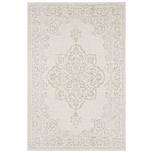 NORTHRUGS In- und Outdoor Teppich 120x170cm - Wetterfest Orientalisch Vintage-Design mit Medallion Läufer Terrassenteppich Balkonteppich Küchenläufer Badteppich Wohnzimmerteppich Wasserfest in Beige von NORTHRUGS