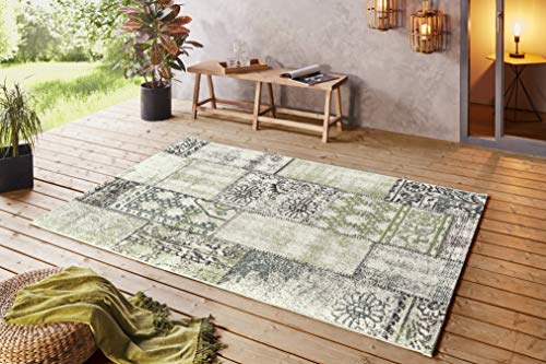 NORTHRUGS In- und Outdoor Teppich 160x230cm - Wetterfest Klassisch Vintage Muster Patchwork-Design Läufer Terrassenteppich Balkonteppich Küchenläufer Badteppich Wohnzimmerteppich Wasserfest in Grün von NORTHRUGS