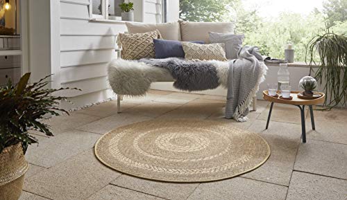 NORTHRUGS In- und Outdoor Teppich Almendro Rund Ø 200 cm – Flachgewebe Sisal-Look Skandi-Design Wetterfest für Balkon Terrasse Wintergarten Küche Badteppich Wohnzimmerteppich Wasserfest in Dunkelgrau von NORTHRUGS