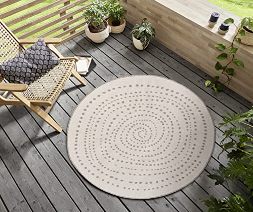 NORTHRUGS In- und Outdoor Teppich Bali Rund ⌀140cm - Wendeteppich Wetterfest Modernes Punkte Design Läufer für Balkon Terrasse Garten Wintergarten Wohnzimmerteppich Wasserfest in Linen von NORTHRUGS