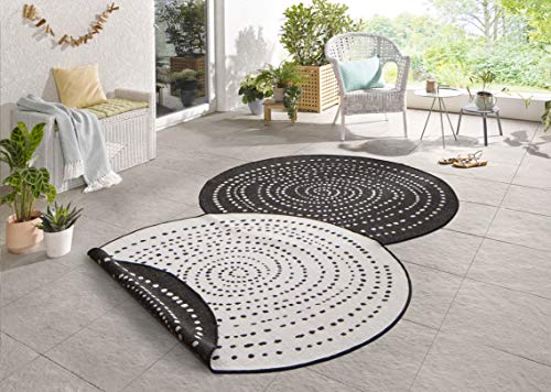 NORTHRUGS In- und Outdoor Teppich Bali Rund ⌀200cm - Wendeteppich Wetterfest Modernes Punkte Design Läufer für Balkon Terrasse Garten Wintergarten Wohnzimmerteppich Wasserfest in Schwarz Creme von NORTHRUGS