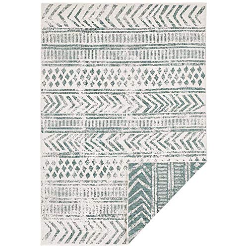 NORTHRUGS In- und Outdoor Teppich Biri 160x230cm - Wendeteppich Wetterfest Boho Style Vintage Design Läufer für Balkon Terrasse Garten Wintergarten Wohnzimmerteppich Wasserfest in Grün Creme von NORTHRUGS