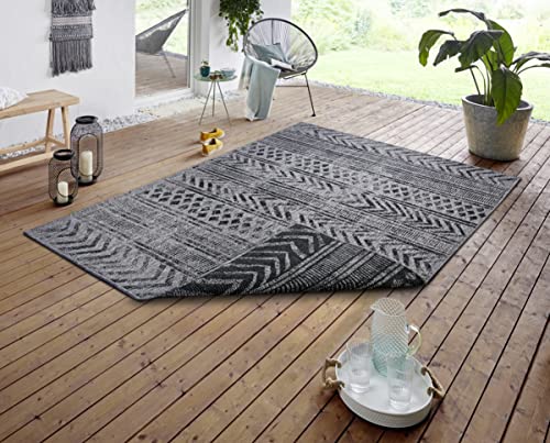 NORTHRUGS In- und Outdoor Teppich Biri 200x290 cm - Wendeteppich Wetterfest Boho Style Vintage Design Teppich für Balkon Terrasse Garten Wintergarten Wohnzimmerteppich Wasserfest in Night Silver von NORTHRUGS