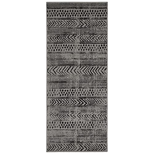 NORTHRUGS In- und Outdoor Teppich Biri 80x250 cm - Wendeteppich Wetterfest Boho Style Vintage Design Teppich für Balkon Terrasse Garten Wintergarten Wohnzimmerteppich Wasserfest in Night Silver von NORTHRUGS