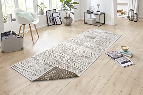 NORTHRUGS In- und Outdoor Teppich Biri 80x350 cm - Wendeteppich Wetterfest Boho Style Vintage Design Teppich für Balkon Terrasse Garten Wintergarten Wohnzimmerteppich Wasserfest in Linen von NORTHRUGS