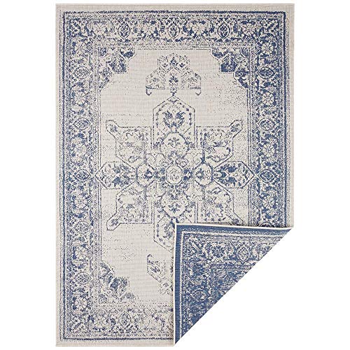 NORTHRUGS In- und Outdoor Teppich Borbon 120x170cm - Wendeteppich Wetterfest Orientalisches Vintage Design Läufer für Balkon Terrasse Garten Wintergarten Wohnzimmerteppich Wasserfest in Blau Creme von NORTHRUGS