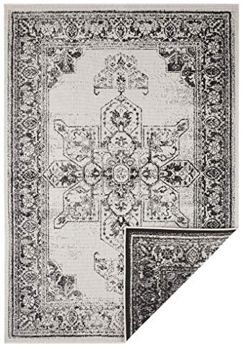 NORTHRUGS In- und Outdoor Teppich Borbon 120x170cm - Wendeteppich Wetterfest Orientalisches Vintage Design Läufer für Balkon Terrasse Garten Wintergarten Wohnzimmerteppich Wasserfest in Schwarz Creme von NORTHRUGS