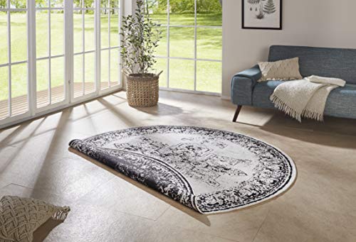 NORTHRUGS In- und Outdoor Teppich Borbon Rund ⌀200cm- Wendeteppich Wetterfest Orientalisches Vintage Design Läufer für Balkon Terrasse Garten Wintergarten Wohnzimmerteppich Wasserfest in Schwarz Creme von NORTHRUGS