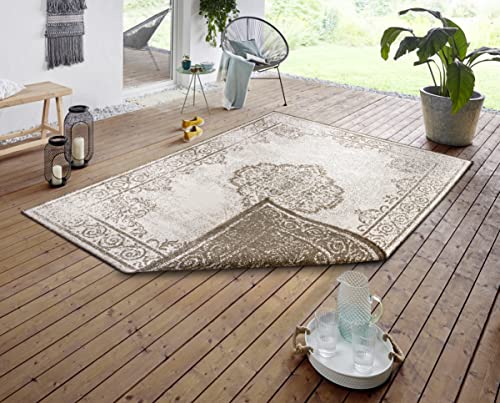 NORTHRUGS In- und Outdoor Teppich Cebu 120x170 - Wendeteppich Wetterfest Orientalisches Vintage Design Teppich für Balkon Terrasse Garten Wintergarten Wohnzimmerteppich Wasserfest in Linen von NORTHRUGS