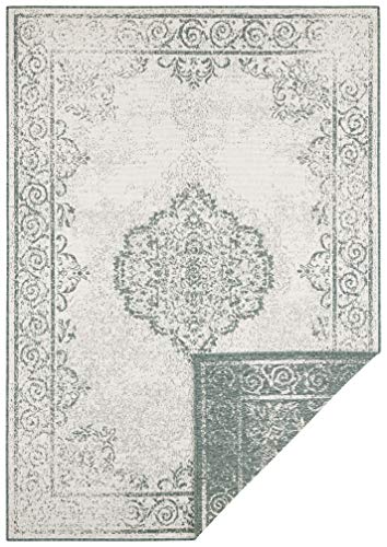 NORTHRUGS In- und Outdoor Teppich Cebu 160x230cm - Wendeteppich Wetterfest Orientalisches Vintage Design Läufer für Balkon Terrasse Garten Wintergarten Wohnzimmerteppich Wasserfest in Grün Creme von NORTHRUGS