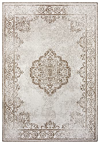 NORTHRUGS In- und Outdoor Teppich Cebu 200x290 - Wendeteppich Wetterfest Orientalisches Vintage Design Teppich für Balkon Terrasse Garten Wintergarten Wohnzimmerteppich Wasserfest in Linen von NORTHRUGS