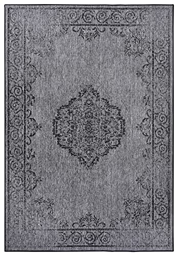 NORTHRUGS In- und Outdoor Teppich Cebu 200x290 - Wendeteppich Wetterfest Orientalisches Vintage Design Teppich für Balkon Terrasse Garten Wintergarten Wohnzimmerteppich Wasserfest in Night Silver von NORTHRUGS