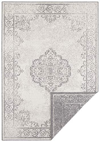 NORTHRUGS In- und Outdoor Teppich Cebu 200x290cm - Wendeteppich Wetterfest Orientalisches Vintage Design Läufer für Balkon Terrasse Garten Wintergarten Wohnzimmerteppich Wasserfest in Grau Creme von NORTHRUGS