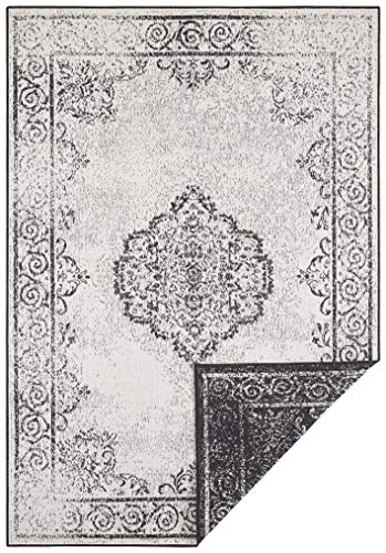 NORTHRUGS In- und Outdoor Teppich Cebu 200x290cm - Wendeteppich Wetterfest Orientalisches Vintage Design Läufer für Balkon Terrasse Garten Wintergarten Wohnzimmerteppich Wasserfest in Schwarz Creme von NORTHRUGS