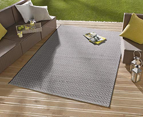 NORTHRUGS In- und Outdoor Teppich Coin 140x200cm - Wetterfest Modern Plain Allover Unifarben Design Läufer für Balkon Terrasse Garten Wintergarten Wohnzimmerteppich Wasserfest in Schwarz von NORTHRUGS