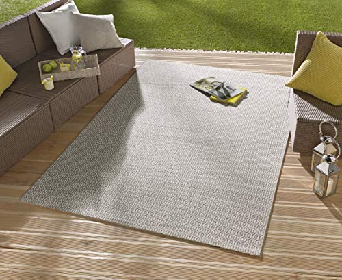 NORTHRUGS In- und Outdoor Teppich Coin 200x290cm - Wetterfest Modern Plain Allover Unifarben Design Läufer für Balkon Terrasse Garten Wintergarten Wohnzimmerteppich Wasserfest in Grau von Hanse Home