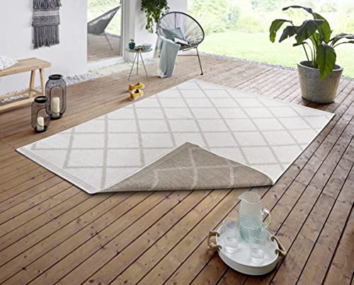 NORTHRUGS In- und Outdoor Teppich Corsica 80x150cm - Wendeteppich Wetterfest Modern Geometrisches Muster Teppich für Balkon Terrasse Garten Wintergarten Wohnzimmerteppich Wasserfest in Linen von NORTHRUGS