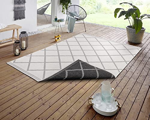 NORTHRUGS In- und Outdoor Teppich Corsica 80x150cm - Wendeteppich Wetterfest Modern Geometrisches Muster Teppich für Balkon Terrasse Garten Wintergarten Wohnzimmerteppich Wasserfest in Night von NORTHRUGS