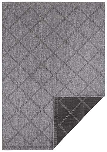 NORTHRUGS In- und Outdoor Teppich Corsica 80x250cm - Wendeteppich Wetterfest Modern Geometrisches Muster Läufer für Balkon Terrasse Garten Wintergarten Wohnzimmerteppich Wasserfest Schwarz Anthrazit von NORTHRUGS