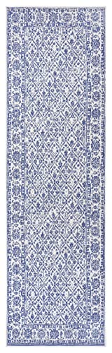 NORTHRUGS In- und Outdoor Teppich Curacao 80x350cm - Wendeteppich Wetterfest Modernes Grafisches Muster für Balkon Terrasse Garten Wintergarten Küche Wohnzimmerteppich Wasserfest in Ocean von NORTHRUGS